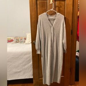 Loft Supersoft Light Grey Button Up Full Length Cardigan Size Large Petite